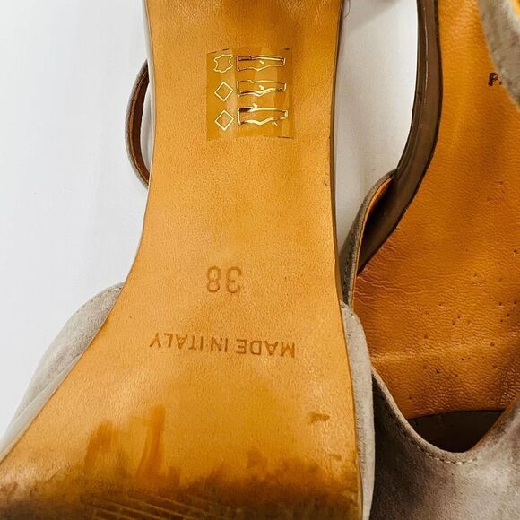 Via Studio Open Toe Platform T-Strap Nude Suede Pumps Size 38 - Picture 13 of 13